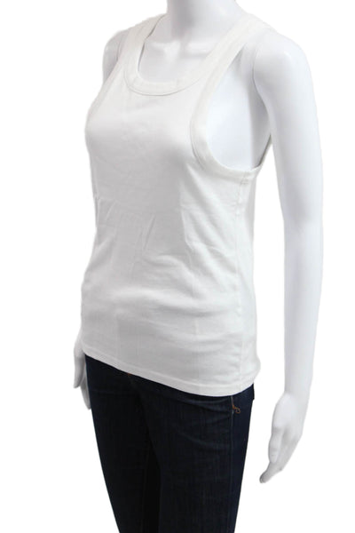 J Crew Women Basic White Cotton Tank Round Neck Solid Size M