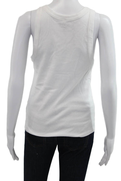 J Crew Women Basic White Cotton Tank Round Neck Solid Size M