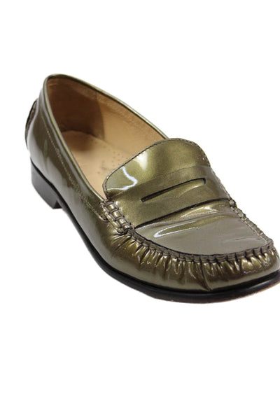 Cole Haan women's Round Toe Patent Leather Slip-On Loafers Shoes Green Size 10.5