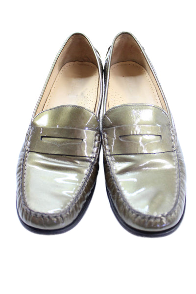 Cole Haan women's Round Toe Patent Leather Slip-On Loafers Shoes Green Size 10.5