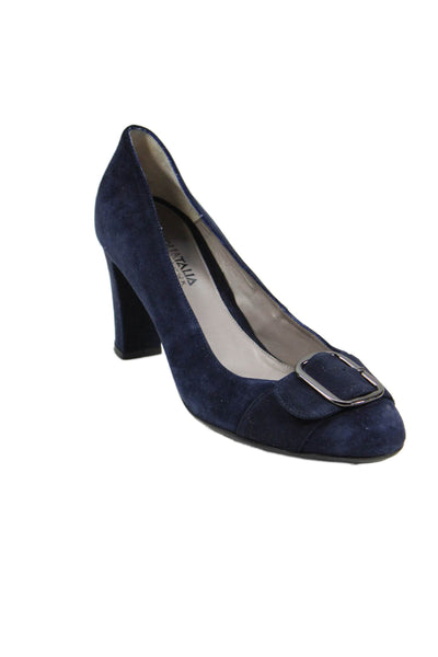 Aquatalia Women's Suede Silver Buckle Pumps Shoes Navy Blue Size 10.5