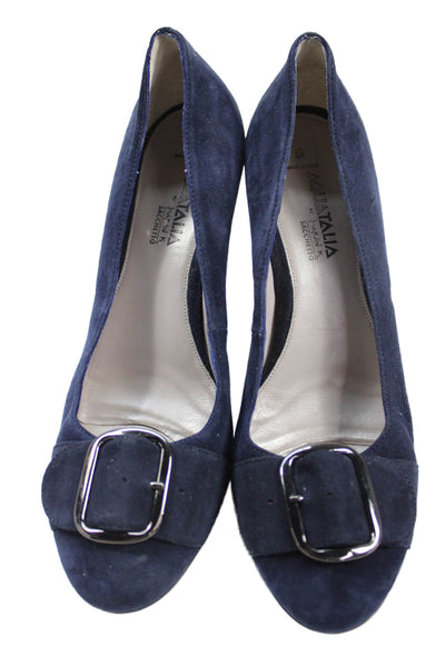 Aquatalia Women's Suede Silver Buckle Pumps Shoes Navy Blue Size 10.5