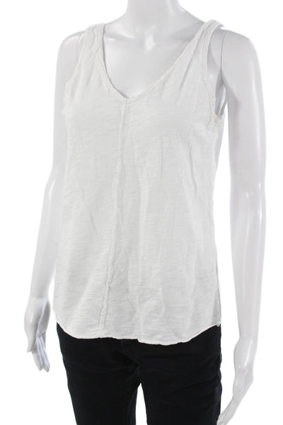 Leallo Womens Camisole White V Neck 100% Cotton Sleeveless Size L
