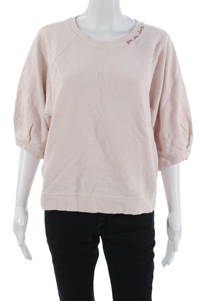 Amo Womens Pullover Sweatshirt Pink Crew Neck 3/4 Sleeve Cotton Viscose Size M