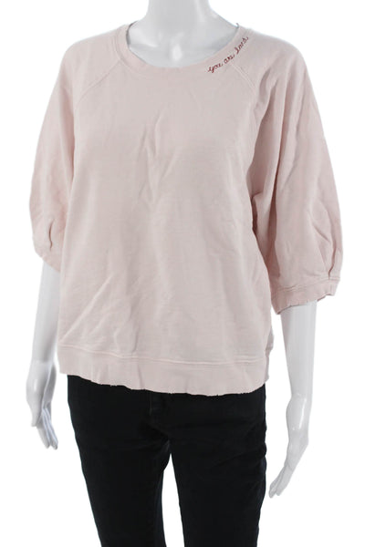 Amo Womens Pullover Sweatshirt Pink Crew Neck 3/4 Sleeve Cotton Viscose Size M
