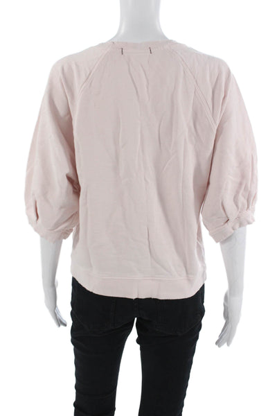 Amo Womens Pullover Sweatshirt Pink Crew Neck 3/4 Sleeve Cotton Viscose Size M