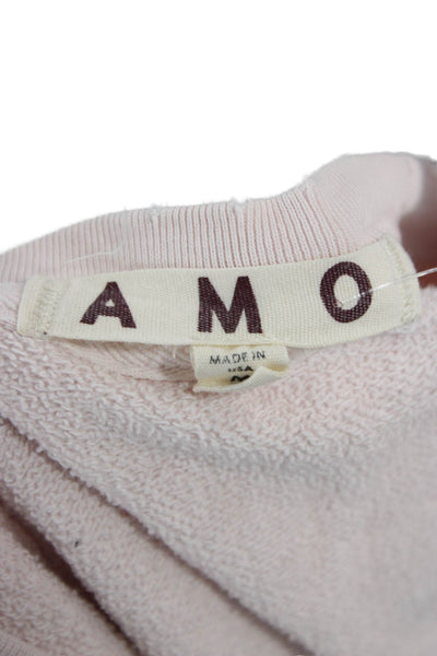 Amo Womens Pullover Sweatshirt Pink Crew Neck 3/4 Sleeve Cotton Viscose Size M