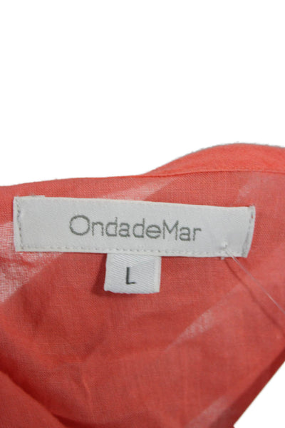 OndadeMar Womens Babydoll Blouse Sleeveless Pink Y Neck Cotton Solid Size L