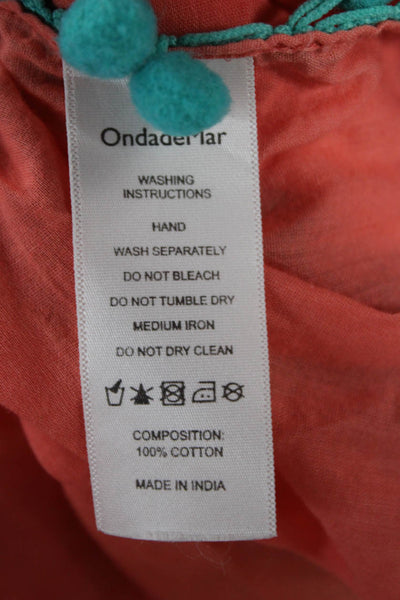 OndadeMar Womens Babydoll Blouse Sleeveless Pink Y Neck Cotton Solid Size L