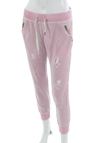 Philanthropy Womens Pullover Sweatshirts Pink Longsleeve Drawstring Size M