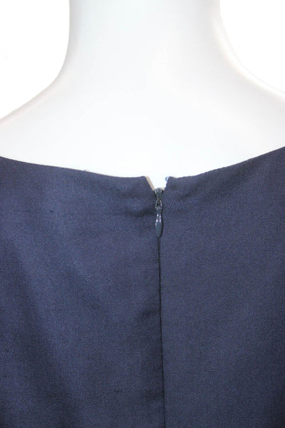 Tracy Reese Women Shift Dress Dark Blue Silk Long Sleeve Round Neck Size 8
