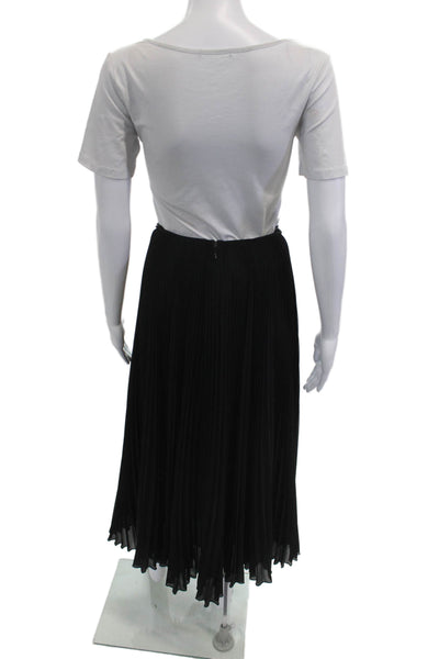 Carmen Marc Valvo Womens Pleated Midi Skirt Black Poly Viscose Blend Size 6