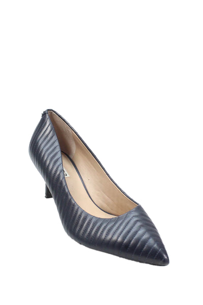 Karl Lagerfeld Womens Textured Leather Pointed Toe Heels Navy Size 11M