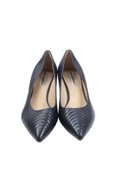 Karl Lagerfeld Womens Textured Leather Pointed Toe Heels Navy Size 11M
