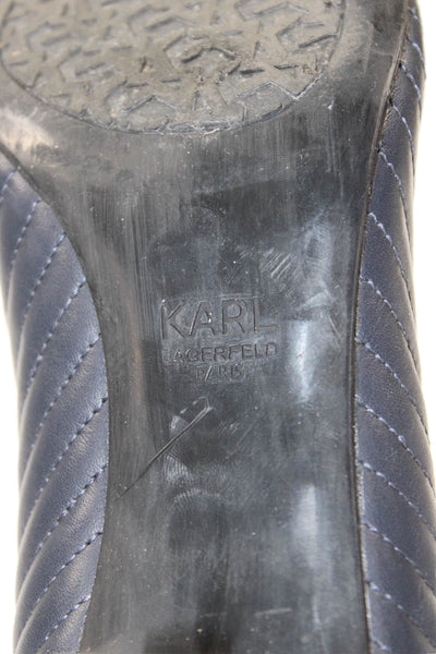 Karl Lagerfeld Womens Textured Leather Pointed Toe Heels Navy Size 11M