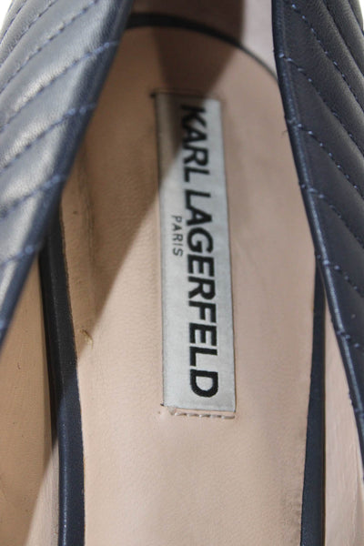 Karl Lagerfeld Womens Textured Leather Pointed Toe Heels Navy Size 11M