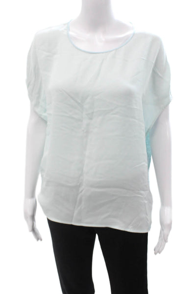 Vince Womens Silk Sleeveless Round Neck Basic Blouse Light Blue Size L
