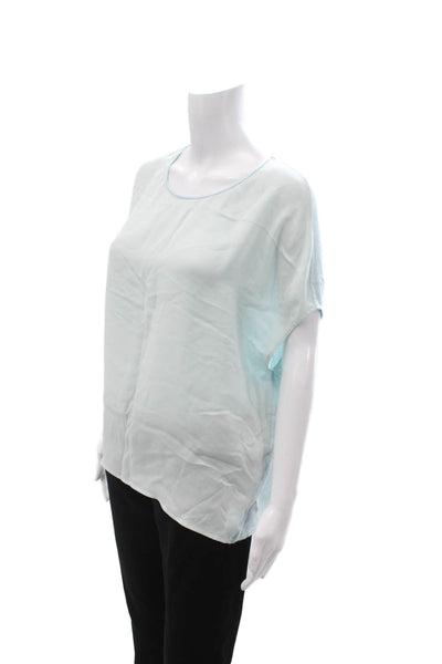 Vince Womens Silk Sleeveless Round Neck Basic Blouse Light Blue Size L