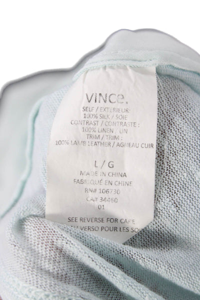 Vince Womens Silk Sleeveless Round Neck Basic Blouse Light Blue Size L