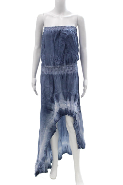 Storia Women Maxi Sundress Blue Sleeveless Rayon Hi-Low Beach Size M
