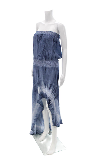 Storia Women Maxi Sundress Blue Sleeveless Rayon Hi-Low Beach Size M