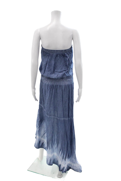 Storia Women Maxi Sundress Blue Sleeveless Rayon Hi-Low Beach Size M
