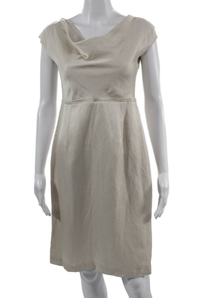 Banana Republic Women Beige Sheath Dress Short Sleeve Rayon Linen Size 0