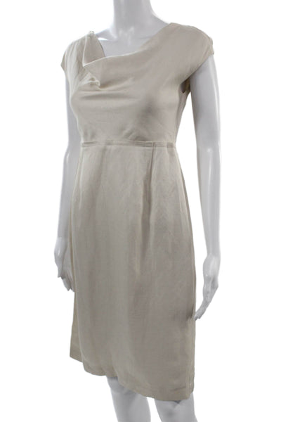 Banana Republic Women Beige Sheath Dress Short Sleeve Rayon Linen Size 0