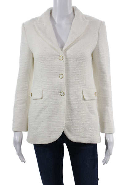 Zara Womens White Cotton Collared Button Blazer Classic Long Sleeve Size XS