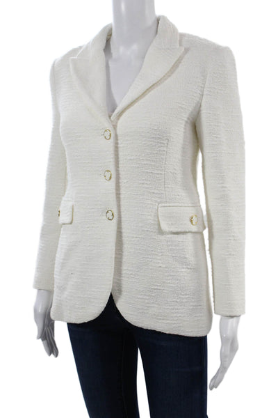 Zara Womens White Cotton Collared Button Blazer Classic Long Sleeve Size XS