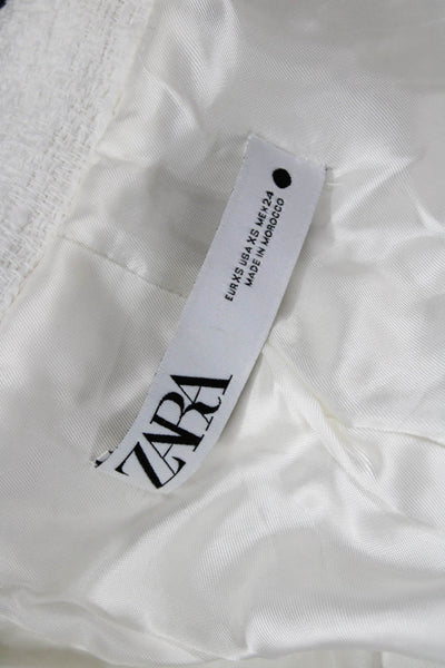 Zara Womens White Cotton Collared Button Blazer Classic Long Sleeve Size XS