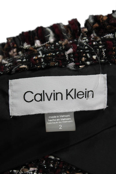 Calvin Klein Women Black Wool Blend Blazer Crew Neck Long Sleeve Size 2