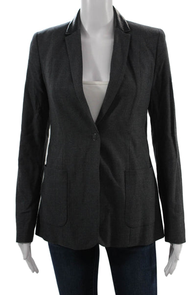 Elie Tahari Unisex Dark Gray Wool Blazer Collared Long Sleeve Size 6