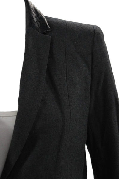 Elie Tahari Unisex Dark Gray Wool Blazer Collared Long Sleeve Size 6