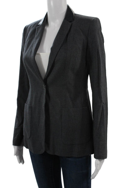 Elie Tahari Unisex Dark Gray Wool Blazer Collared Long Sleeve Size 6