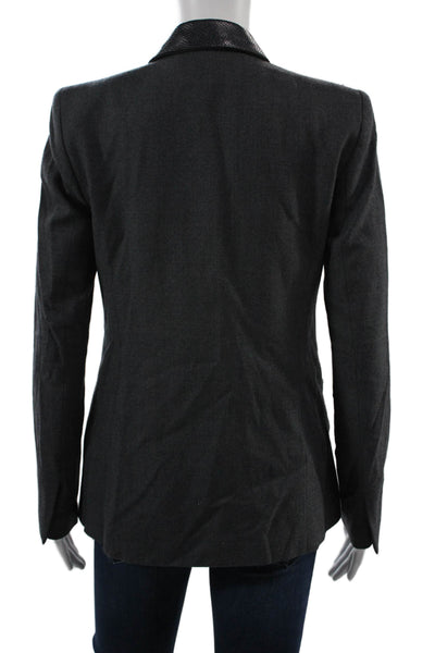 Elie Tahari Unisex Dark Gray Wool Blazer Collared Long Sleeve Size 6