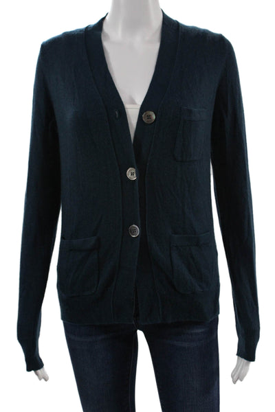 Allude Unisex Cardigan Dark Blue 100% Cashmere V Neck Button Long Sleeve Size S