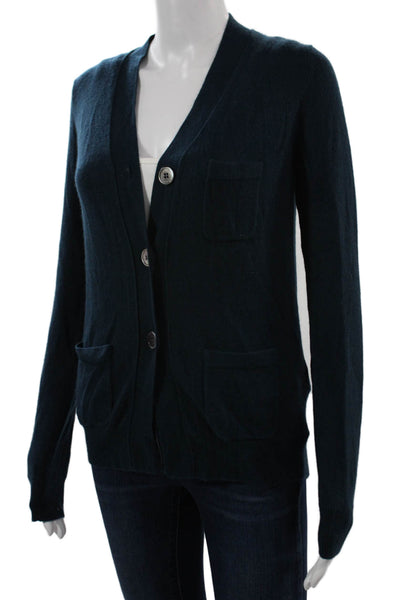 Allude Unisex Cardigan Dark Blue 100% Cashmere V Neck Button Long Sleeve Size S
