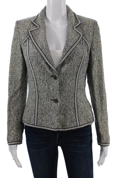 Les Copains Womens Designer Black Collared Button Blazer Long Sleeve Size 40