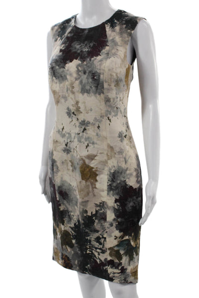 Les Copains Women Sheath Dress Beige Floral Sleeveless Knee Length Size 42