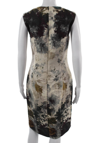 Les Copains Women Sheath Dress Beige Floral Sleeveless Knee Length Size 42