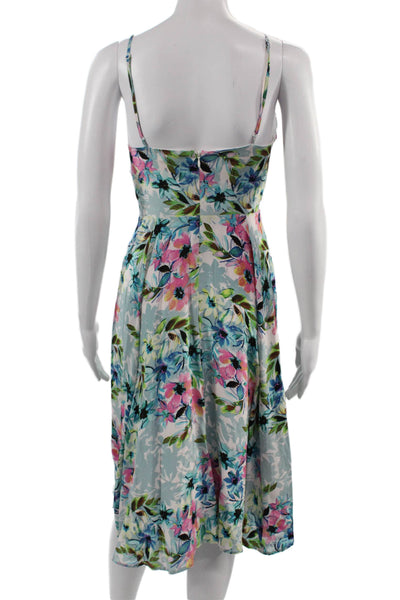 Yumi Kim Womens Light Blue Silk Floral V Neck Slip Dress Size XS