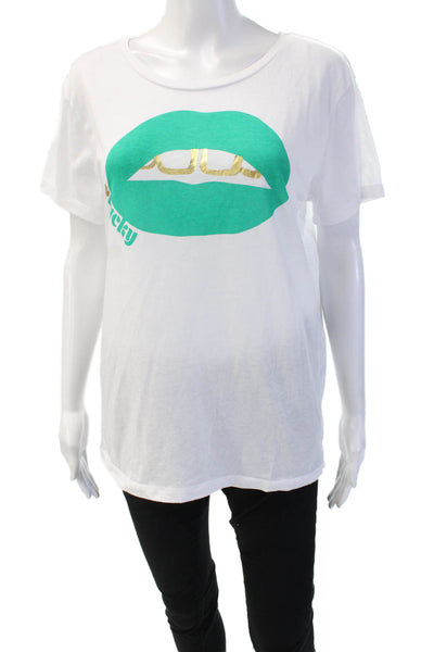 Chaser Women Basic Graphic Art T Shirt White Round Neck Short Sleeve Size L