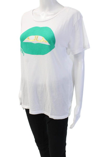 Chaser Women Basic Graphic Art T Shirt White Round Neck Short Sleeve Size L