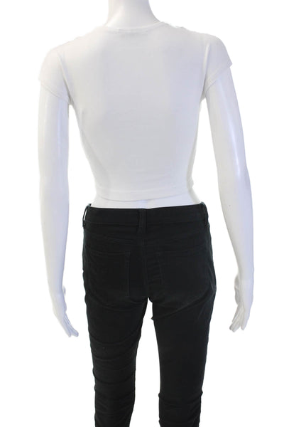 Zara Womens Cropped T Shirt White Crew Neck Cotton Modal Elastane Size M