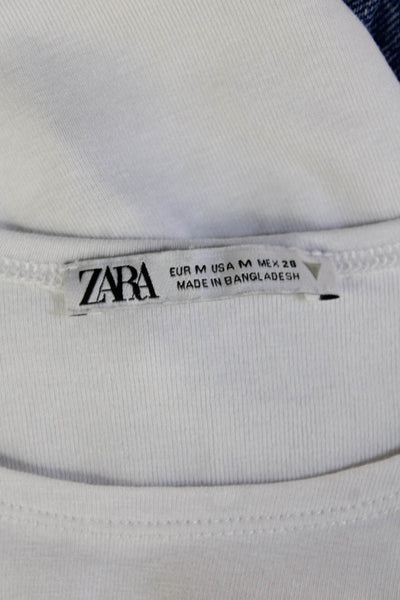 Zara Womens Cropped T Shirt White Crew Neck Cotton Modal Elastane Size M