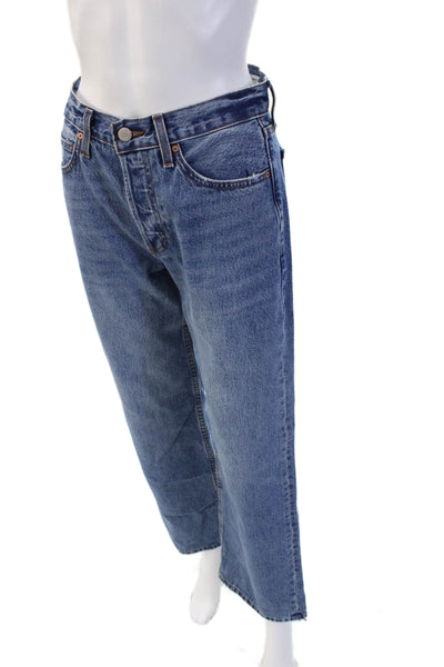 Denim Forum Unisex Cropped Wide Leg Blue Jeans 100% Cotton Mid Rise Size 24