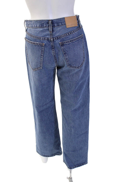 Denim Forum Unisex Cropped Wide Leg Blue Jeans 100% Cotton Mid Rise Size 24