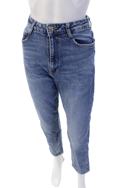 Zara Women Mom Tapered Mid-Rise Jeans Blue 100% Cotton Size 24