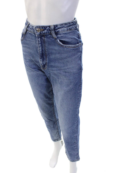 Zara Women Mom Tapered Mid-Rise Jeans Blue 100% Cotton Size 24